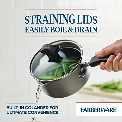 Farberware Cookstart DiamondMax Nonstick Straining Saucepan, 1-Qt, Silver
