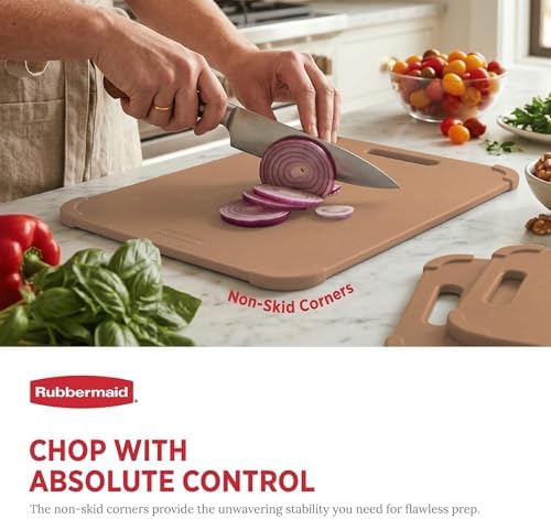 Rubbermaid 3pc Reversible Wheat Fiber Cutting Board Set | BPA Free Non Toxic Cutting Boards for Kitchen – Dishwasher Safe, Non-Slip Corners & Lightweight | For Meat, Veggies & Fruits