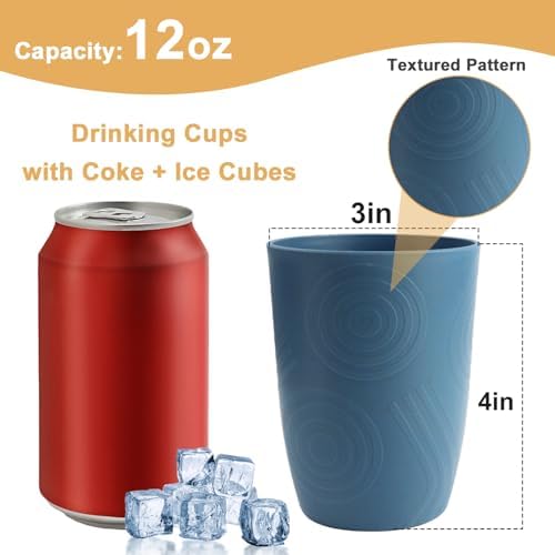 Kids Cups Set of 6, Plastic Drinking Glasses 12 OZ - Blue