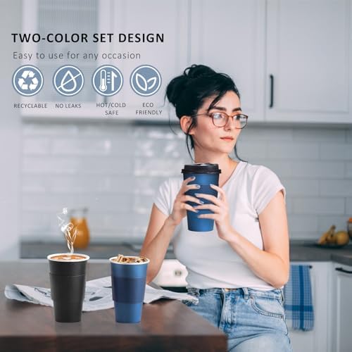 SIUQ 100 Pack 16 oz Coffee Cups with Lids, Disposable Hot Paper Coffee Cups