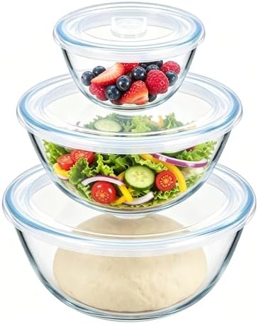 E-far Glass Mixing Bowls with Airtight Lids Set for Cooking Prep Serving