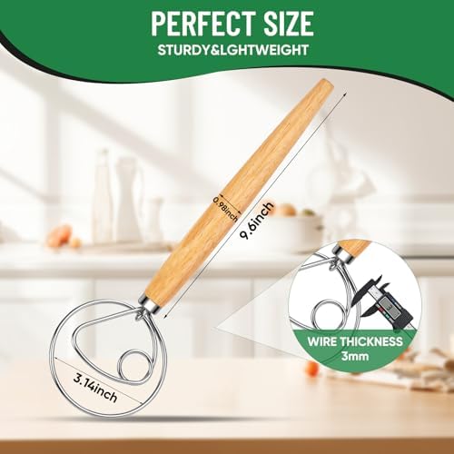 Danish Dough Whisk Stainless Steel Wood Handle for Sourdough Bread