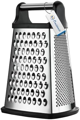 Professional Cheese Grater - Stainless Steel, XL Size, 4 Sides - Perfect Box Grater for Parmesan Cheese, Vegetables, Ginger - Dishwasher Safe - Black