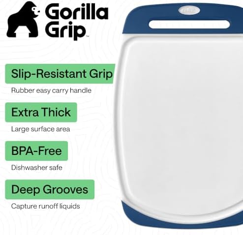 GORILLA GRIP BPA-Free Reversible Kitchen Cutting Board, Set of 3, Blue