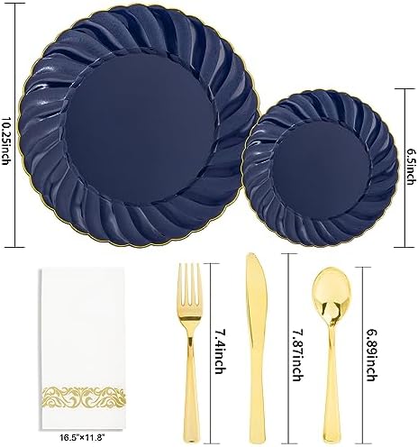 YOUBET 150PCS Blue Plastic Plates for Wedding Birthday Parties