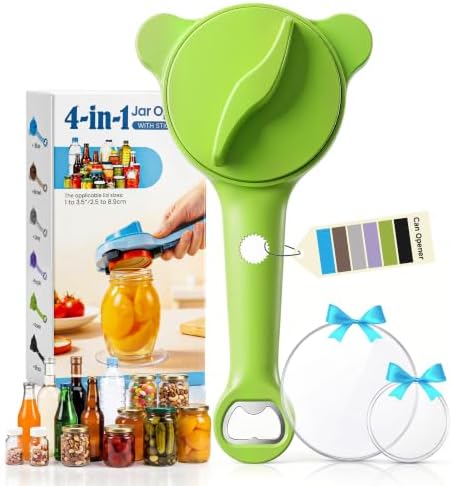 2026 Upgraded 4-in-1 Jar Opener - Adjustable Stainless Steel Lid Remover for Seniors & Arthritis Sufferers, Fits Kitchen Jars, Bottles & Cans Green
