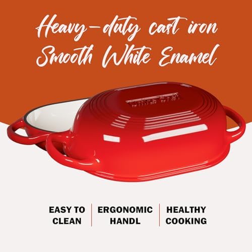 Enameled Cast Iron Sourdough Bread Oven, Dutch Oven, incl. Sourdough Bread-Baking Supplies like Banneton Bread-Proofing Basket - 5QT Loaf Cast Iron Bread Pan for Homemade Bread Baking, Red Meatloaf Pan with Lid