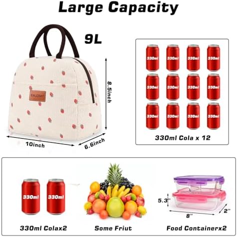 BALORAY Lunch Bag for Women Men Adult Lunch Box (Corduroy Strawberry), M