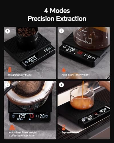 Espresso Mini Coffee Scale with Timer & Flow Rate Indicator - 2kg/0.1g Precision Digital Scale with Waterproof Silicone Mat for Pour Over, Coffee Bean Weight, Kitchen, Black