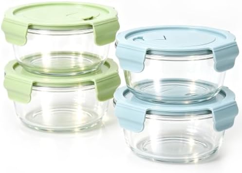 4 PACK 22oz Glass Meal Prep Containers, Glass Food Storage Containers with Airtight Lids, Leak Proof, Easy to Clean, Microwave, Dishwasher, Oven, and Freezer Safe