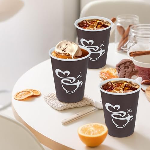 Clawsoff 100 Count 12 oz Coffee Cups Disposable Paper Hot Coffee Cups Brown