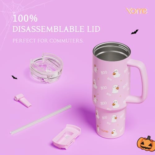 YOME DetaClean 40oz Halloween Tumbler with Handle and Flip Straw for Women | 100% Disassemblable Lid | Stainless Steel Insulated Water Bottle | 100% Leak Proof | Keeps Drinks Cold