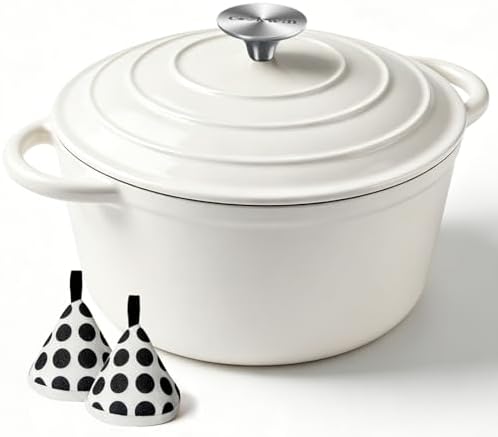 6 Quart Enameled Cast Iron Dutch Oven with Lid, Heavy Duty Cast Iron Pot for Braising, Stews, Roasting, Soup, Casseroles & Bread Baking, Nonstick Enamel Interior, Oven Safe to 500°F