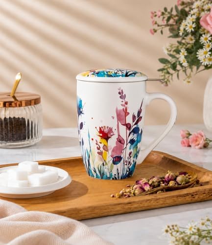 AmorArc Tea Cup With Infuser and Lid, 18oz Loose Leaf Tea Mug With Steeper