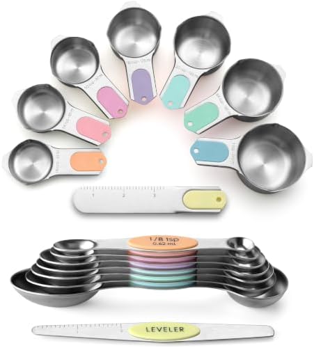 Spring Chef Magnetic Measuring Cups & Spoons Set of 15 w/Levelers, Pastel