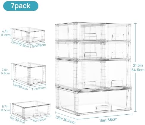 Vtopmart Clear Stackable Storage Drawers, 7 Pack Multi Size Set