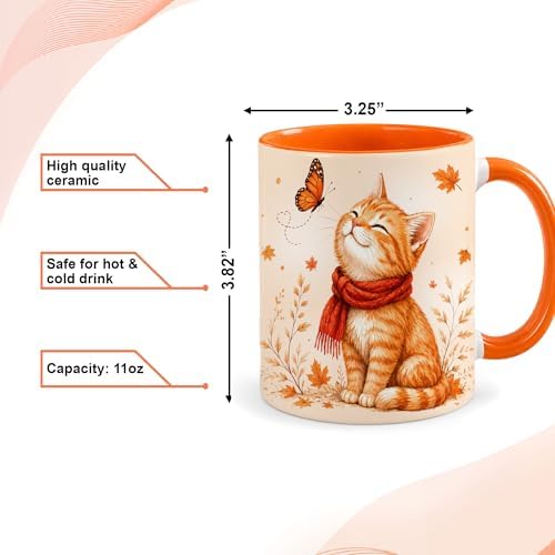 Hyturtle Orange Tabby Cat Coffee Mug, Cute Fall Gift For Cat Lovers