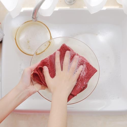 Homaxy 100% Cotton Waffle Weave Kitchen Dish Cloths 18-Pack, Brick Red