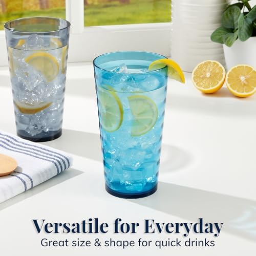 US Acrylic Splash [Set of 16] 18 ounce Plastic Stackable Water Tumblers in 4 Coastal Colors Value Set of Drinking Cups, Reusable, BPA-free, Made in the USA, Top-rack Dishwasher Safe