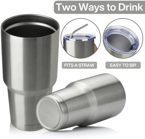 MEWAY 30oz Insulated Tumbler With Lids and Straws,Stainless Steel Double Vacuum Coffee Tumbler Cup, Brush, Durable Powder Coated Coffee Cup for Cold & Hot Drinks, Office, Travel(Silver,8 PACK)