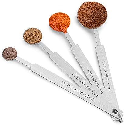 7 Inches Long Handle Measuring Spoons Set, Premium Stainless Steel Metal Spoon, Tablespoon & Teaspoon & Coffee Scoop, for Accurate Measure Liquid or Dry Ingredients, for Cooking Baking