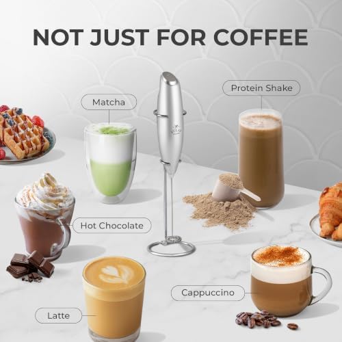 Zulay Kitchen Powerful Milk Frother Wand With Duracell Batteries - Ultra Fast Handheld Drink Mixer - Electric Whisk Foam Maker for Coffee, Lattes, Cappuccino & Matcha - Z1 Motor - Premium Silver