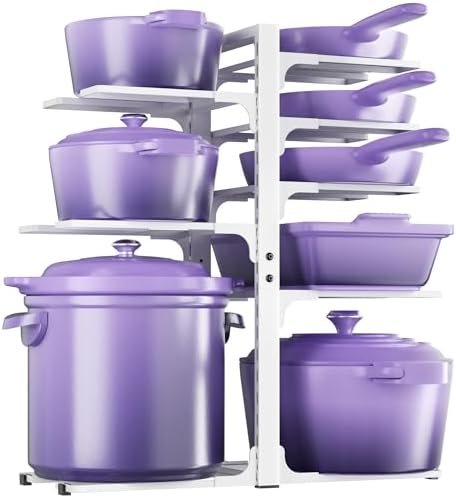 MUDEELA 8-Tier Heavy Duty Pots and Pans Organizer for Cabinet, 20.8"H White