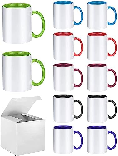 ABBSH Ceramic Sublimation Mugs, 11oz, 12Pack, Assorted Colors, Microwave Safe, Dishwasher Safe