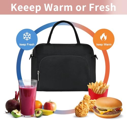GASSDA Lunch Box for Women Insulated Lunch Bag Women Adult Cute Lunch Bags Reusable Lunchbox Cooler Tote Bag for Work Picnic (Black)