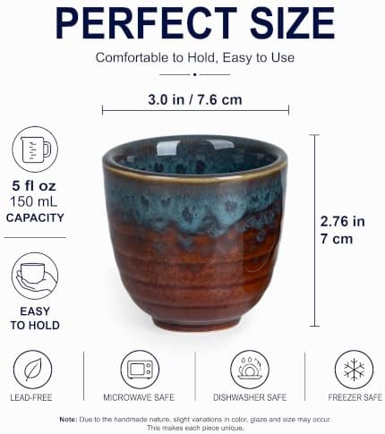 Ceramic Japanese Tea Cups, 5 oz Tea Cup, Asian Teacup, Teacups, Set of 2 (Peacock Tail, 2 pcs)