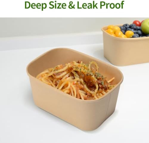 35 oz Paper Meal Prep Containers with Lids 50 Pack Hot and Cold Use