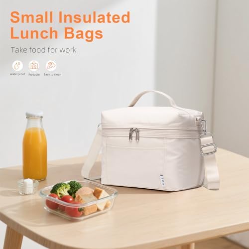 NOL 4L Insulated Lunch Bags for Women Cooler Bag Lightweight Nylon Waterproof Lunch Box For Work (Small, Cream)