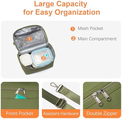 NOL Insulated Lunch Bags for Women Cooler Bag Lightweight Nylon Waterproof Lunch Box for Work - Small, Amy green