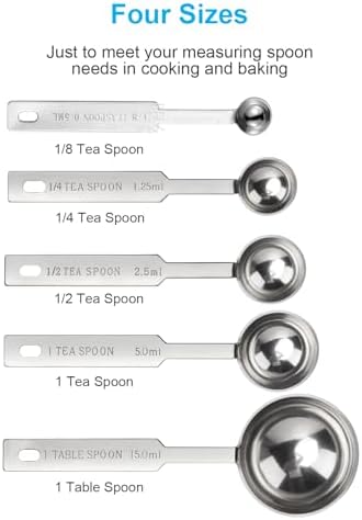 5PCS OstWony Measuring Spoons Set, Includes 1/8, 1/4, 1/2, 1 tsp, 1 tbsp