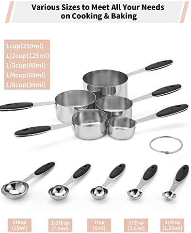 JOYHILL Measuring Cups and Spoons Set 304 Stainless Steel 10-Piece Black