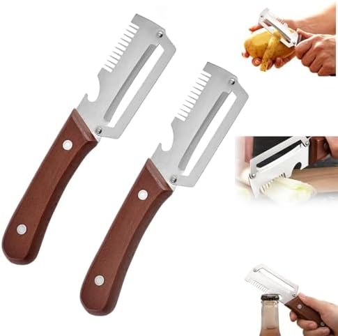 Premium Vegetable Peeler with Wooden Handle and Bottle Opener,Multi-Functional Vegetable Peeler for Kitchen, 2-In-1 Stainless Steel Kitchen Tool, for Fruit Veggie, Includes Bottle Opener (2PCS 3-In-1)