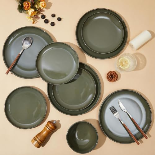 Pokini Stoneware Dinnerware Sets for 4, 16pcs Plates and Bowls Sets Dishes