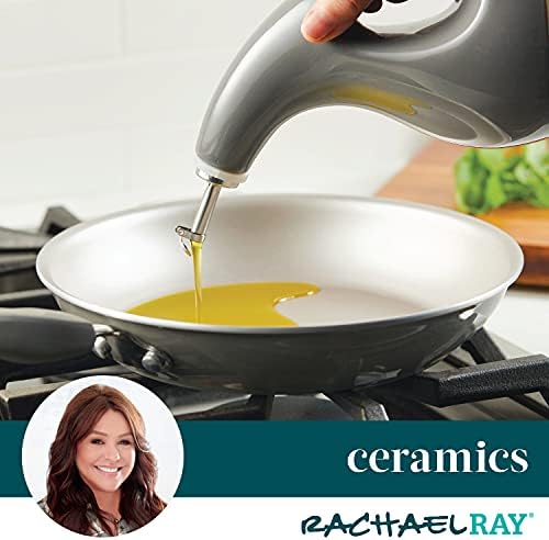 Rachael Ray 48465 Ceramic EVOO Oil and Vinegar Dispensing Bottle with Spout, 24 Ounce - Dark Gray