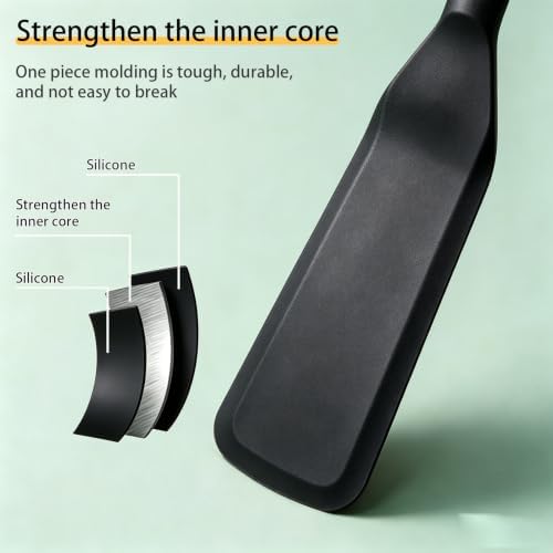 【2 Pack】Kunovo Small Spatula for Nonstick Cookware Mini Spatulas for kitchen Use,Heat-Resistant Silicone Thin Spatula Cooking Baking (2 Pack-Black)