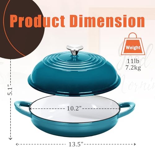 6 QT Enameled Cast Iron Round Bread Oven, Sourdough Dutch Oven