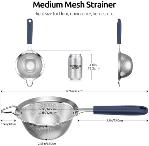 U-Taste Fine Mesh Strainer, 18/8 Stainless Steel Sieve, M/Midnight Blue