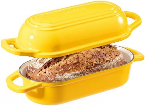 Oval Dutch Oven for Bread Baking,Enameled Cast Iron Bread Pan(4.1QT,Yellow)
