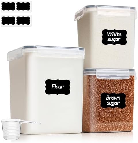 ComSaf Airtight Flour and Sugar Container 2.6Qt & 5.5Qt 3Pack, Wide Mouth