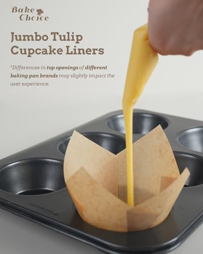 Bake Choice 100pcs Natural Jumbo Tulip Cupcake Liners for Baking, Unbleached Cupcake Liner, Greaseproof Parchment Paper Muffin Liners, Tulip Muffin Liners for Party, Christmas, Valentines (Pack of 2)