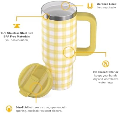 RTIC 30oz Road Trip Tumbler, Insulated, Ceramic Lined, Sunlight Gingham