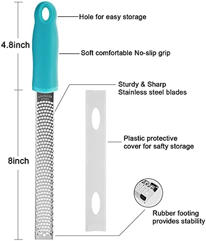 8-Inch Lemon Zester & Cheese Grater, 18/8 Stainless Steel, Blue