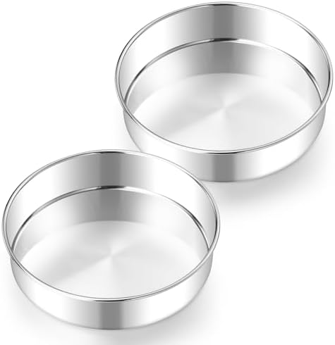 E-far 8 Inch Cake Pan Set of 2, Stainless Steel Round Baking Pans Tins Mold