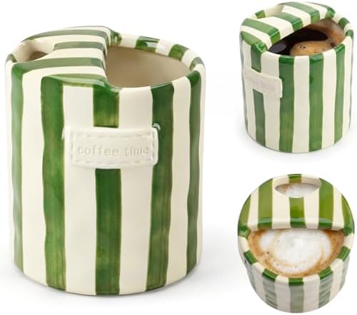 10oz Ceramic Coffee Mug with Sip Hole, Striped Espresso Cups for Hot & Cold Drinks and Microwave & Dishwasher & Freezer Safe, Ideal for Home Desk Kitchen Office Dorm Cafe Travel Daily - Green
