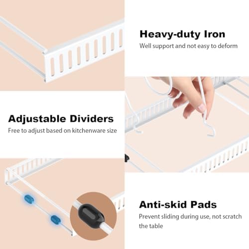 Housolution Pot and Pan Lid Organizer Holder Storage Rack, White