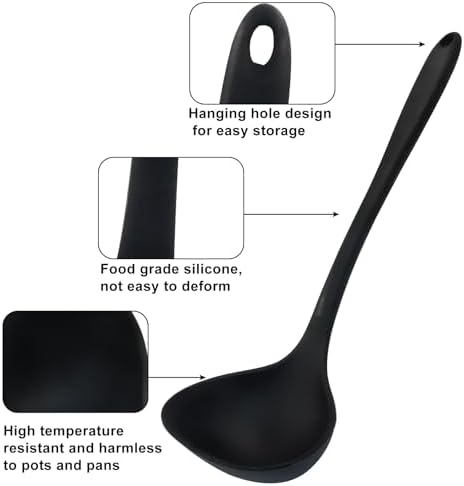 Jiozermi 2 Pcs Silicone Soup Ladle, 12-Inch Long Handle